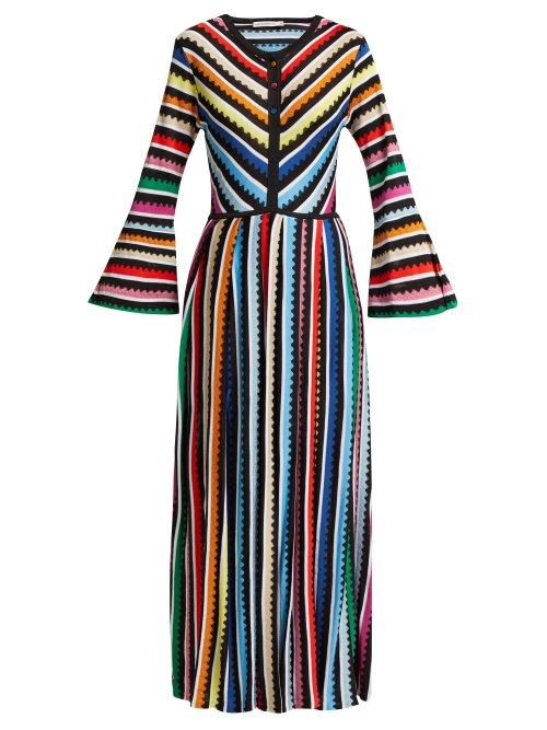 Matchesfashion.com Mary Katrantzou - Maya Striped Knitted Midi Dress - Womens - Multi