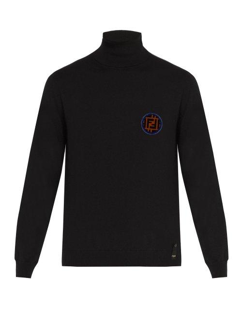Matchesfashion.com Fendi - Ff Logo Patch Roll Neck Cashmere Sweater - Mens - Black