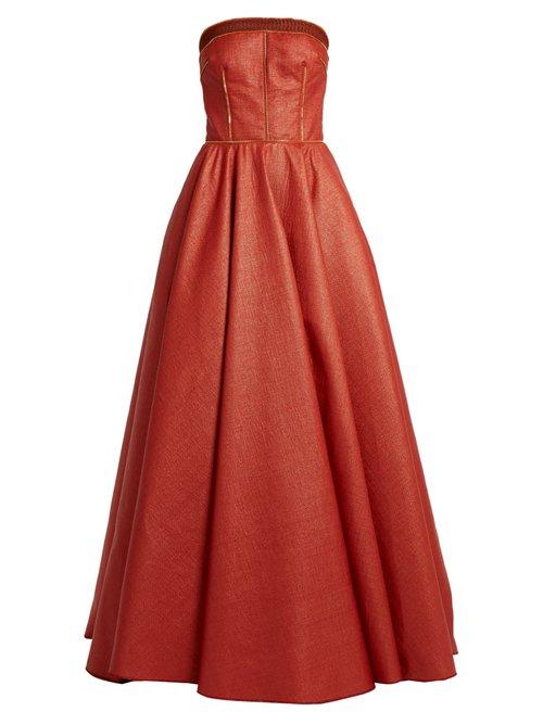 Matchesfashion.com Sophie Theallet - Rust Bandeau Woven Raffia Gown - Womens - Red