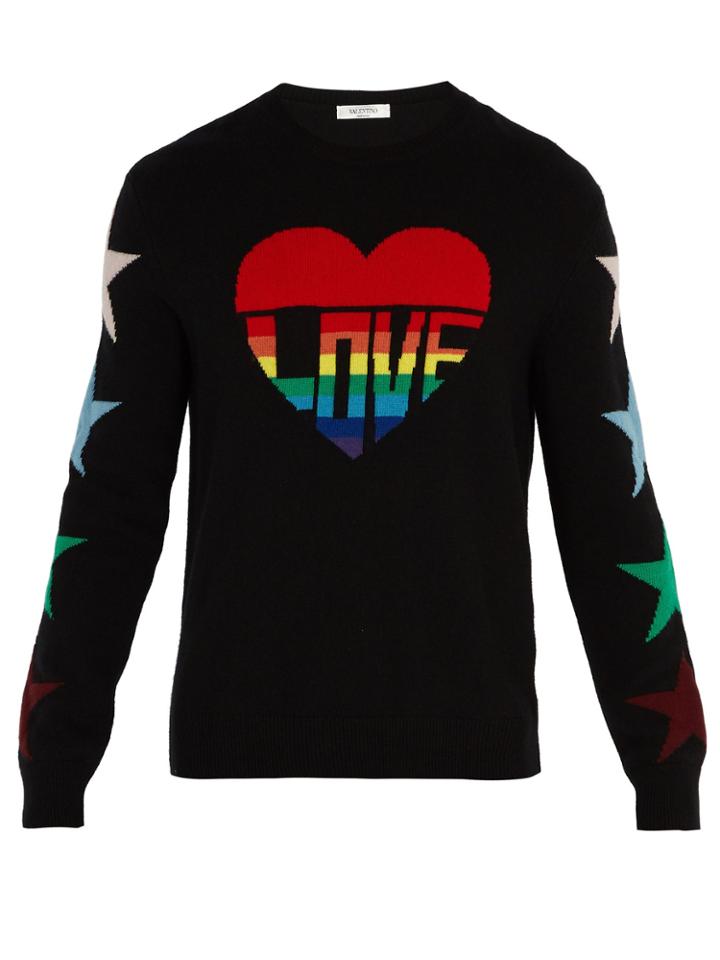 Valentino Love-intarsia Wool And Cashmere-blend Sweater