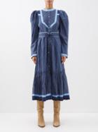 Sea - Palmer Patchwork-appliqu Cotton Midi Dress - Womens - Blue Navy