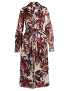 Matchesfashion.com Erdem - Quenna Tie Waist Silk Satin Shirtdress - Womens - Burgundy Print