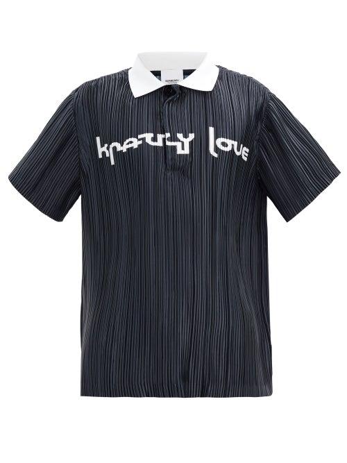 Matchesfashion.com Burberry - Krazy Love-print Pleated-twill Polo Shirt - Mens - Black White