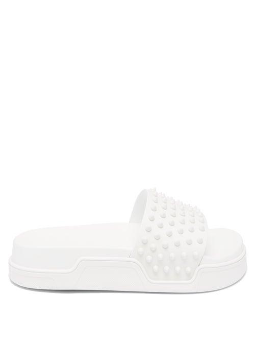 Ladies Shoes Christian Louboutin - Pool Fun Studded Leather Slides - Womens - White