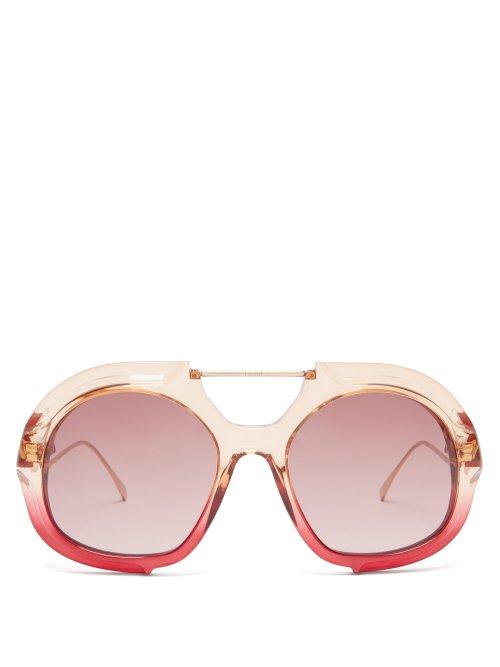 Matchesfashion.com Fendi - Oversized Aviator Sunglasses - Womens - Red Multi