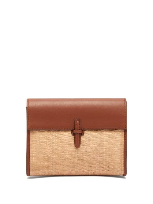 Matchesfashion.com Hunting Season - Leather Trimmed Woven Clutch Bag - Womens - Tan Multi