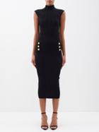 Balmain - Open-back Ribbed-knit Sleeveless Dress - Womens - Black