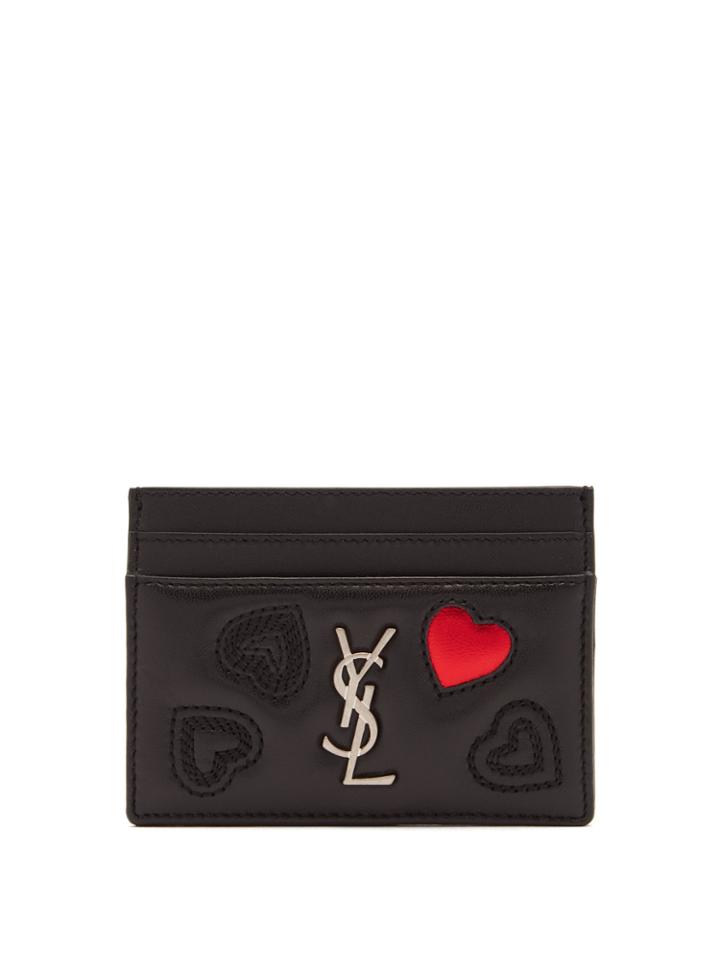Saint Laurent Heart-embossed Grained-leather Cardholder