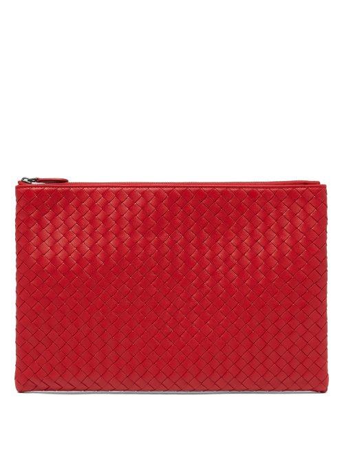 Matchesfashion.com Bottega Veneta - Intrecciato Leather Pouch - Womens - Red