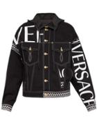 Matchesfashion.com Versace - Contrast Stitch Logo Printed Denim Jacket - Mens - Black Multi