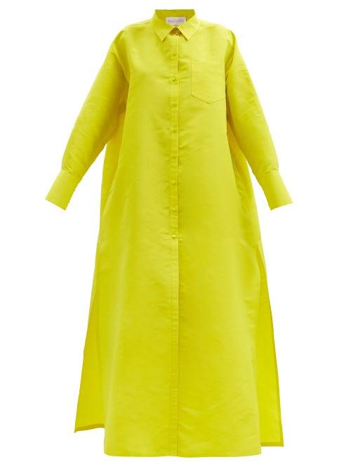Valentino - Oversized Side-slit Silk-faille Shirt Gown - Womens - Yellow