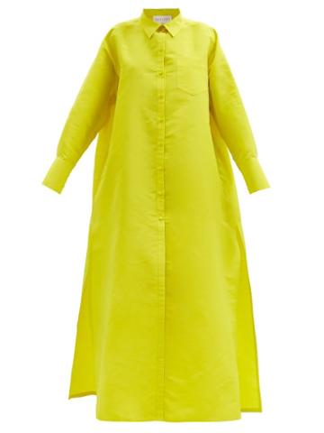 Valentino - Oversized Side-slit Silk-faille Shirt Gown - Womens - Yellow