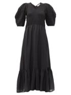 Matchesfashion.com Sea - Eleanor Shirred Linen-blend Voile Maxi Dress - Womens - Black