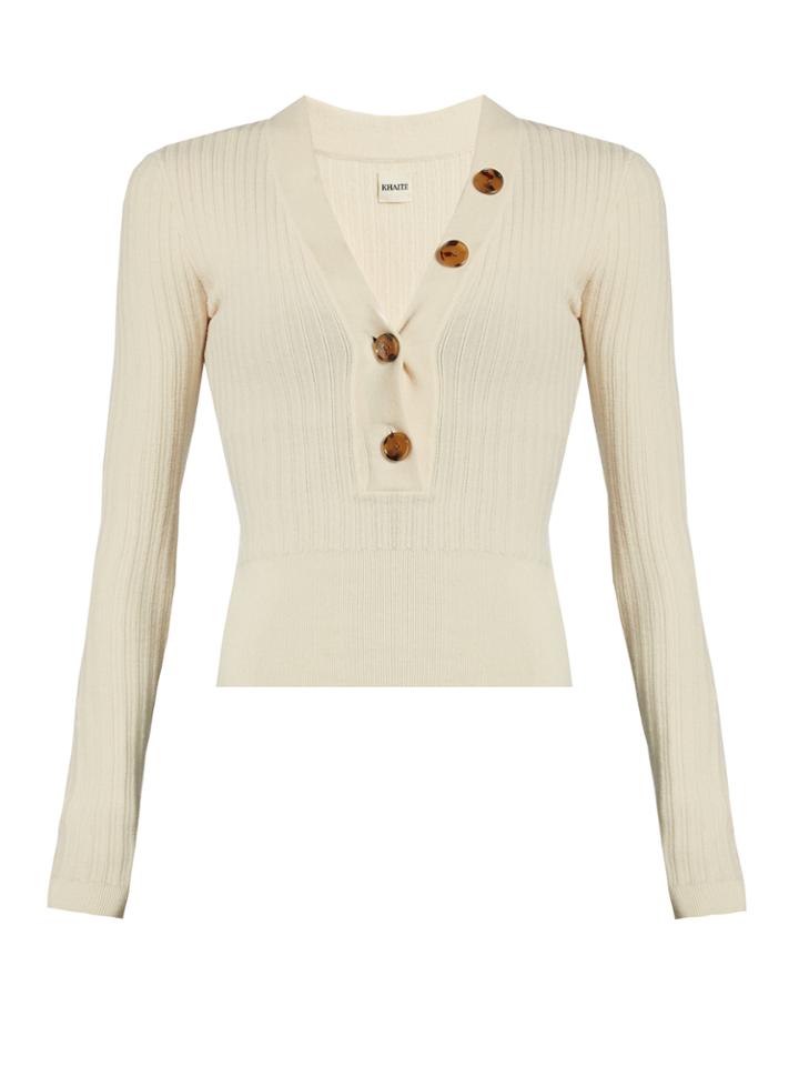 Khaite Gloria V-neck Ribbed-knit Sweater