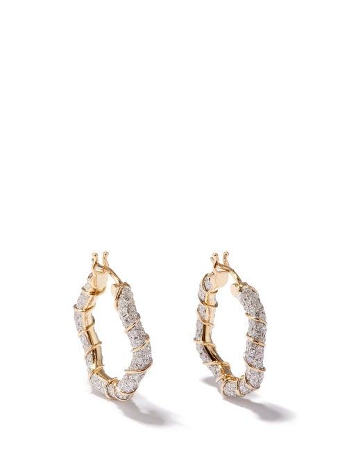 Yvonne Lon - Wave Diamond & 18kt Gold Hoop Earrings - Womens - Silver Gold