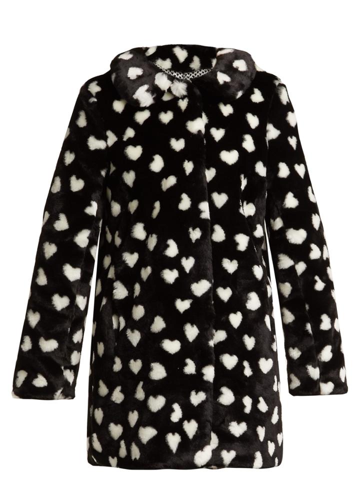 Hvn Courtney Heart-print Faux-fur Coat