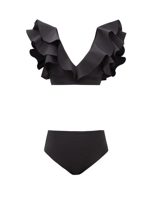 Maygel Coronel - Mila Ruffled High-rise Bikini - Womens - Black