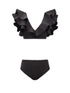 Maygel Coronel - Mila Ruffled High-rise Bikini - Womens - Black