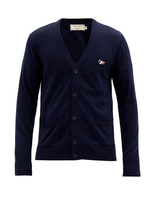 Matchesfashion.com Maison Kitsun - Tricolour Fox-patch Wool Cardigan - Mens - Navy