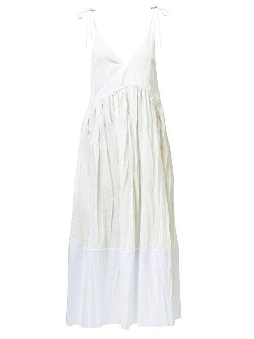 Matchesfashion.com Jil Sander - Namie Drawstring Creased Voile Midi Dress - Womens - Ivory
