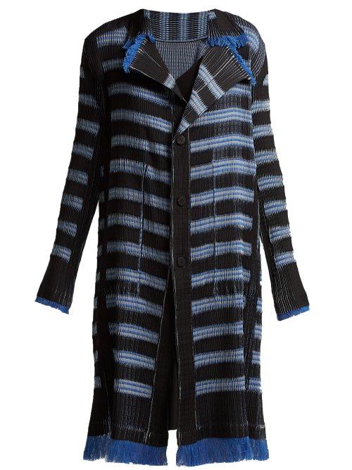 Matchesfashion.com Issey Miyake - Gleam Striped Pleated Coat - Womens - Blue Multi