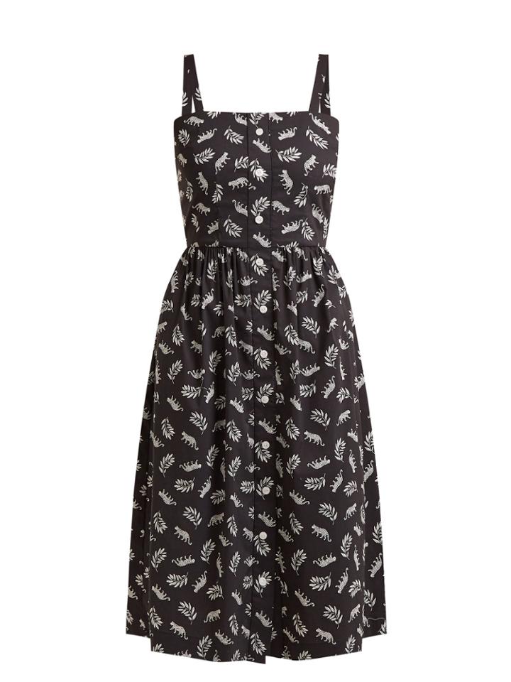 Hvn Laura Leopard And Leaf-print Midi Dress