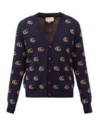 Matchesfashion.com Gucci - Gg Marmont-jacquard Wool Cardigan - Mens - Navy