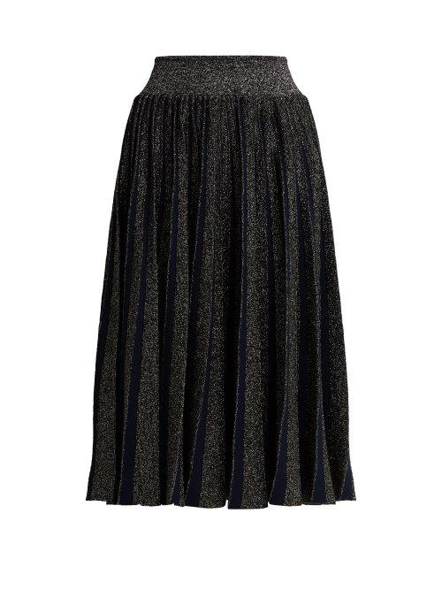 Matchesfashion.com Sportmax - Pleated Metallic Midi Skirt - Womens - Navy Multi