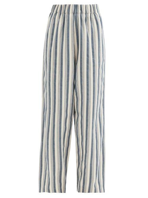 Matchesfashion.com Marrakshi Life - High-waist Cotton-blend Palazzo Trousers - Womens - Blue Stripe