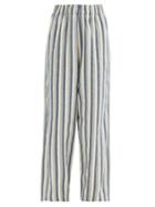 Matchesfashion.com Marrakshi Life - High-waist Cotton-blend Palazzo Trousers - Womens - Blue Stripe