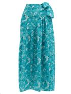 Matchesfashion.com Adriana Degreas - Floral-print Silk-crepe Wrap Skirt - Womens - Blue Print