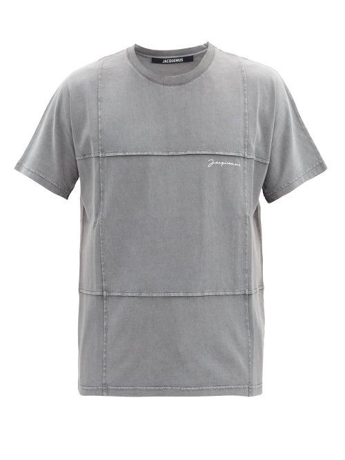 Matchesfashion.com Jacquemus - Logo-print Panelled Cotton-jersey T-shirt - Mens - Dark Grey