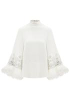 Ladies Rtw Andrew Gn - Crystal-embellished Feather-trim Crepe Top - Womens - White Multi