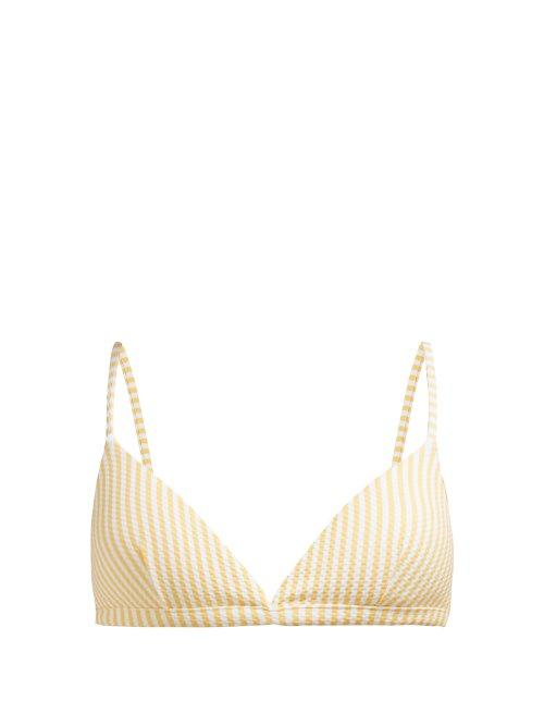 Matchesfashion.com Asceno - Striped Triangle Cup Bikini Top - Womens - Yellow White