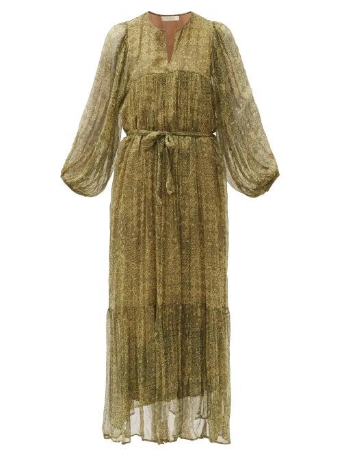 Matchesfashion.com Mes Demoiselles - Cartier Tile-print Gauze Maxi Dress - Womens - Green Multi