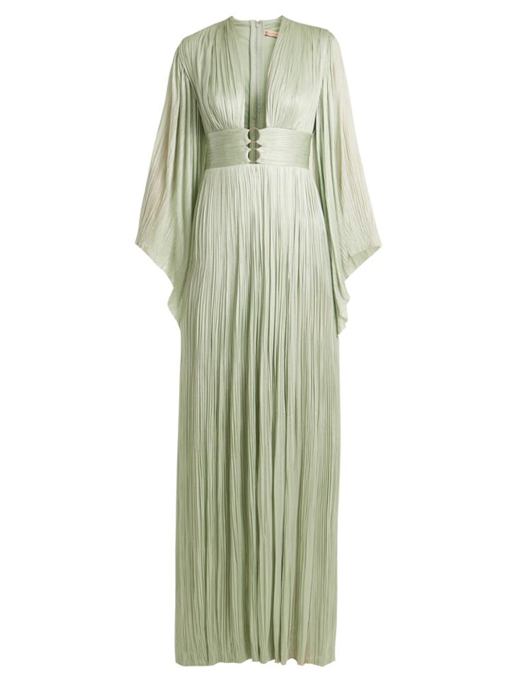 Maria Lucia Hohan Charlize Kimono-sleeve Pleated Tulle Gown