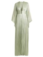 Maria Lucia Hohan Charlize Kimono-sleeve Pleated Tulle Gown