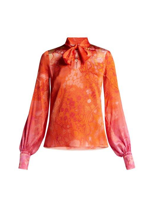 Matchesfashion.com Peter Pilotto - Floral Print Hammered Silk Blend Blouse - Womens - Red Multi