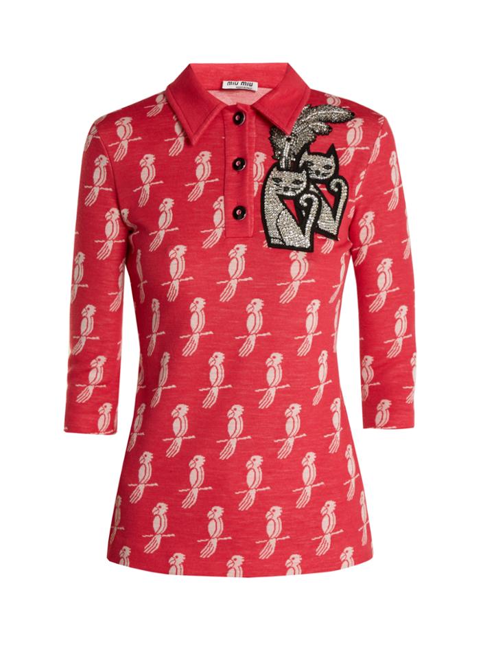 Miu Miu Parrot-intarsia Wool-blend Top