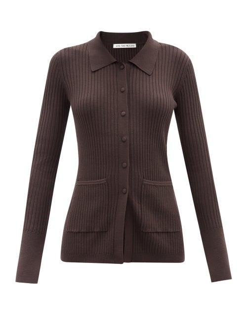 Live The Process - Patch-pocket Ribbed Cardigan - Womens - Brown