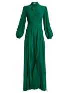 Matchesfashion.com Raquel Diniz - Armonia Pussy Bow Silk Crepe Dress - Womens - Dark Green