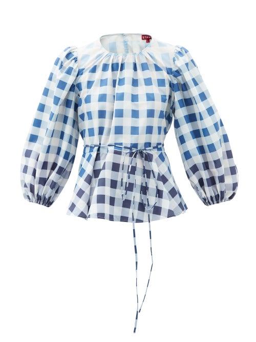 Matchesfashion.com Staud - Laurence Gingham Recycled-nylon Blouse - Womens - Blue White