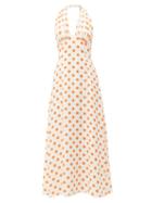 Matchesfashion.com Emilia Wickstead - Micaela Halterneck Polka Dot Silk Midi Dress - Womens - White Multi