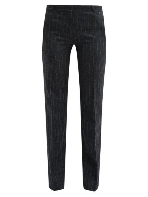 Matchesfashion.com Pallas X Claire Thomson-jonville - Fulham Chalk Striped Wool Straight Leg Trousers - Womens - Grey Multi
