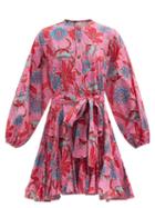 Matchesfashion.com Rhode - Emma Fluted Floral-print Cotton-poplin Mini Dress - Womens - Pink Print