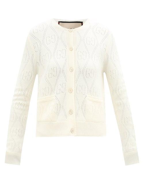Gucci - Gg Wool Pointelle-knit Cardigan - Womens - Ivory