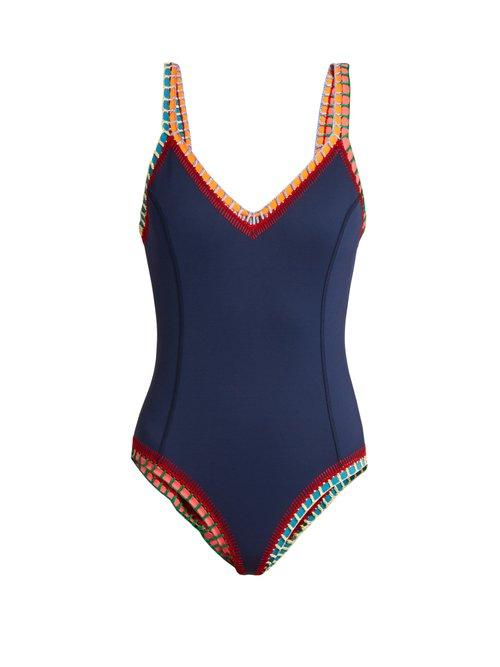 Matchesfashion.com Kiini - Tasmin Scoop Back Crochet Trimmed Swimsuit - Womens - Navy Multi
