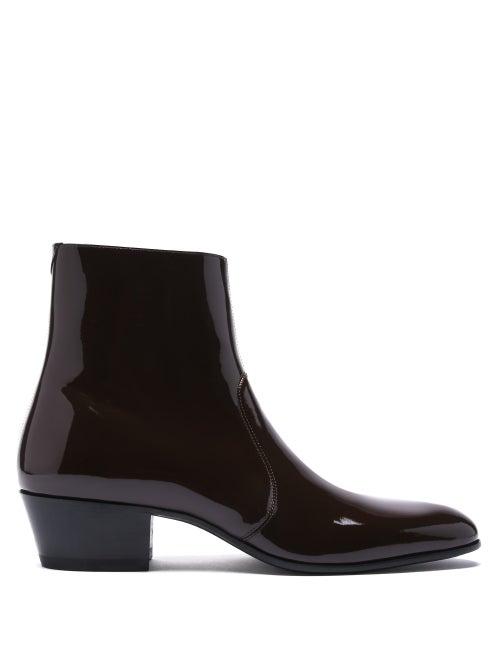 Matchesfashion.com Saint Laurent - Custar Patent-leather Boots - Mens - Brown