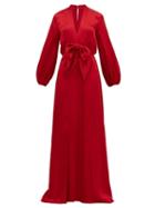 Matchesfashion.com Temperley London - Grace Bow Embellished Satin Gown - Womens - Red
