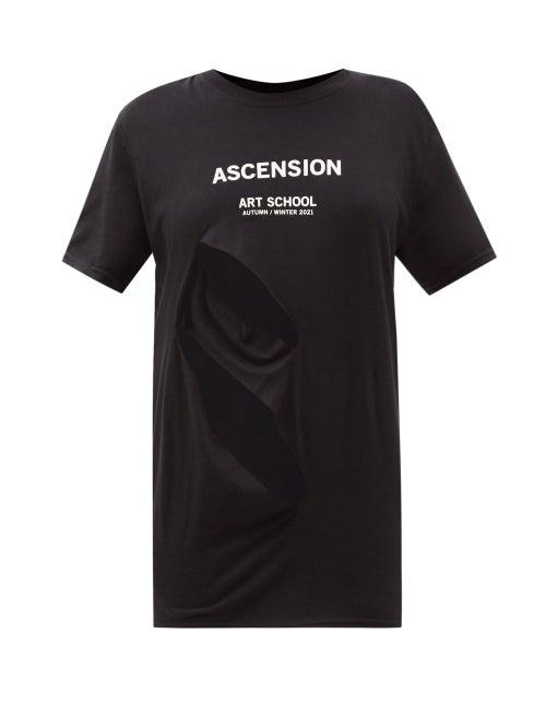 Matchesfashion.com Art School - Logo-print Slashed Cotton-jersey T-shirt - Womens - Black White